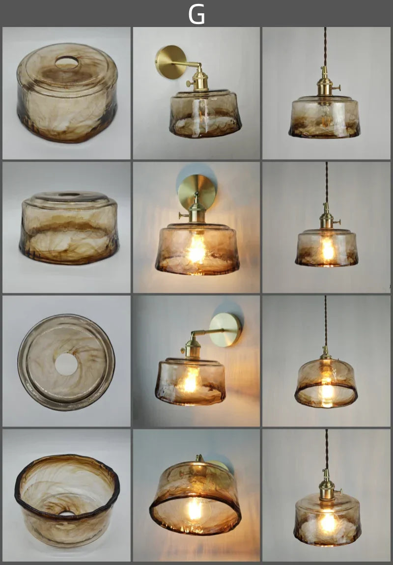 Glass lampshade paired with all copper lamp head with switch DIY pendant lampshade thickened transparent amber glass