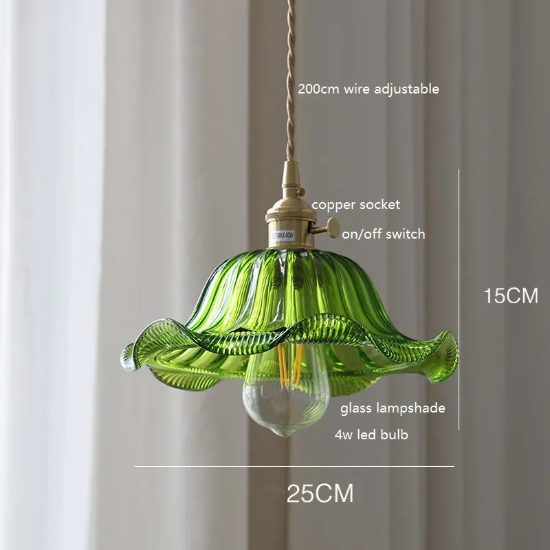 IWHD White Green Glass LED Pendant Lights Fixtures Copper Socket Wood Bedroom Living Room Stair Nordic Edison Handing Lamp