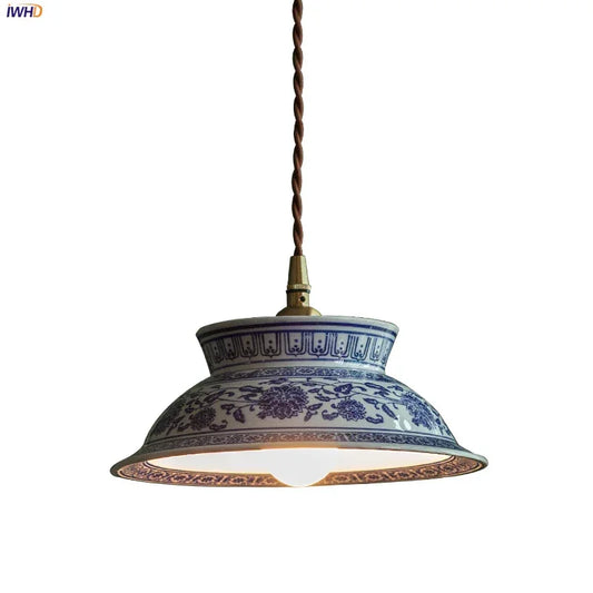 IWHD Vintage Ceramic LED Pendant Light Copper Socket With Knob Switch