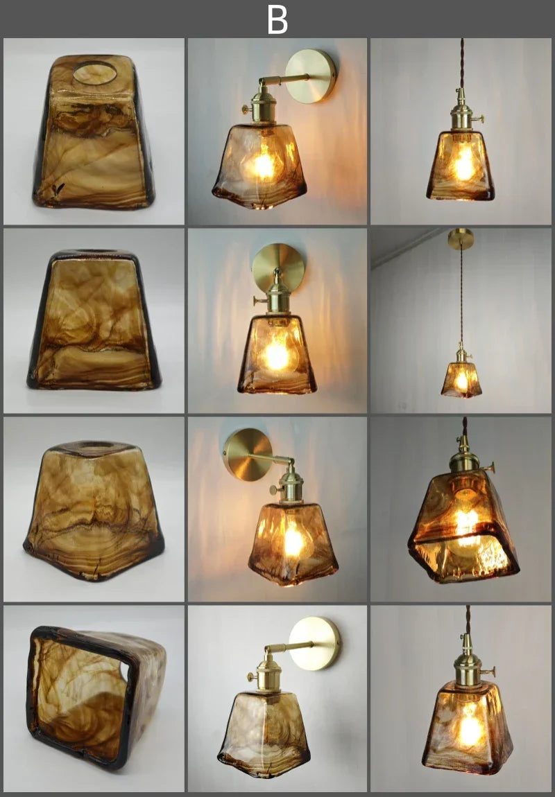 Glass lampshade paired with all copper lamp head with switch DIY pendant lampshade thickened transparent amber glass