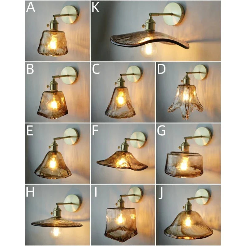 Glass lampshade paired with all copper lamp head with switch DIY pendant lampshade thickened transparent amber glass