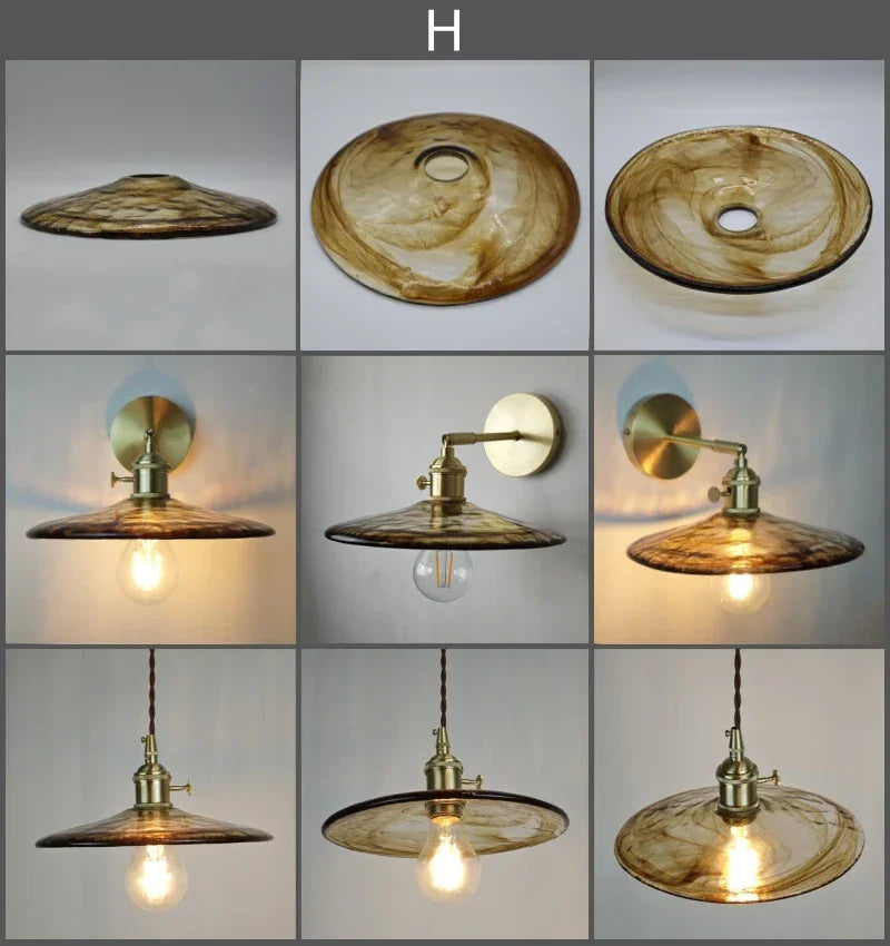 Glass lampshade paired with all copper lamp head with switch DIY pendant lampshade thickened transparent amber glass