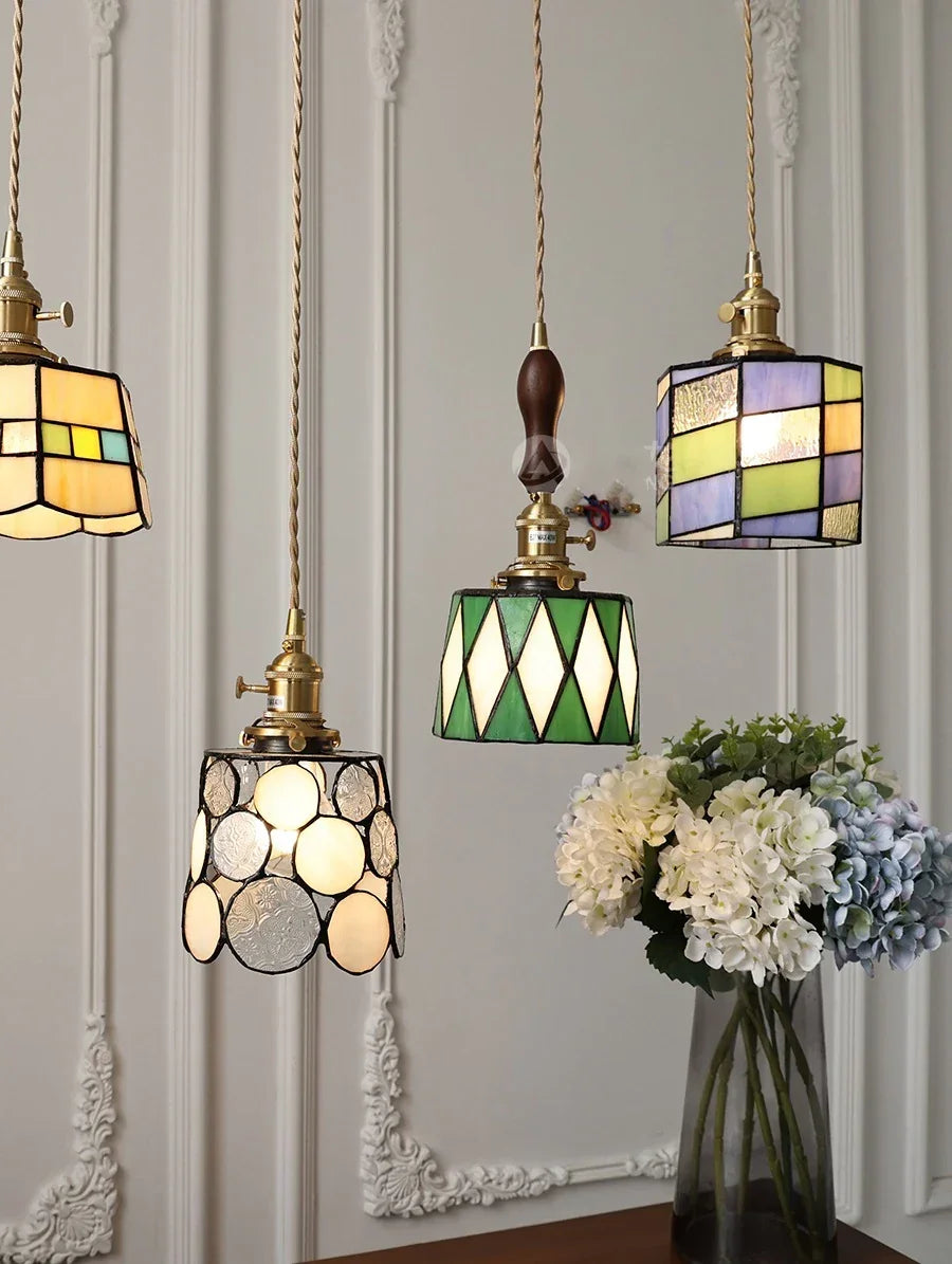 IWHD France Europe Style Stained Glass LED Pendant Light Fixtures