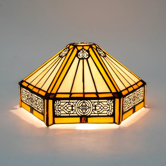10" Brown Hexagon Stained Glass Lamp Shade - Vintage-Inspired Perfect for Pendant Floor Lamps