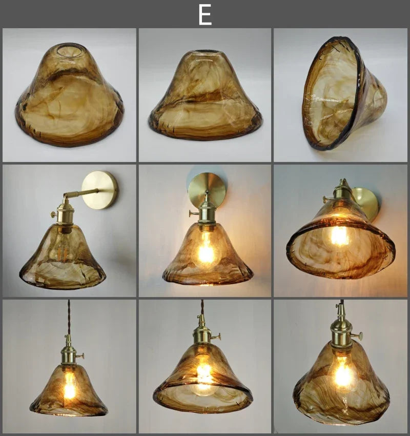 Glass lampshade paired with all copper lamp head with switch DIY pendant lampshade thickened transparent amber glass