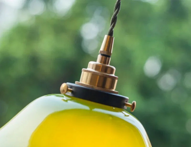 IWHD Green Lotus Lampshade LED Pendant Lights Cafe Restaurant Bar Loft Living Room American Vintage Brass Glass Hanging Lamp