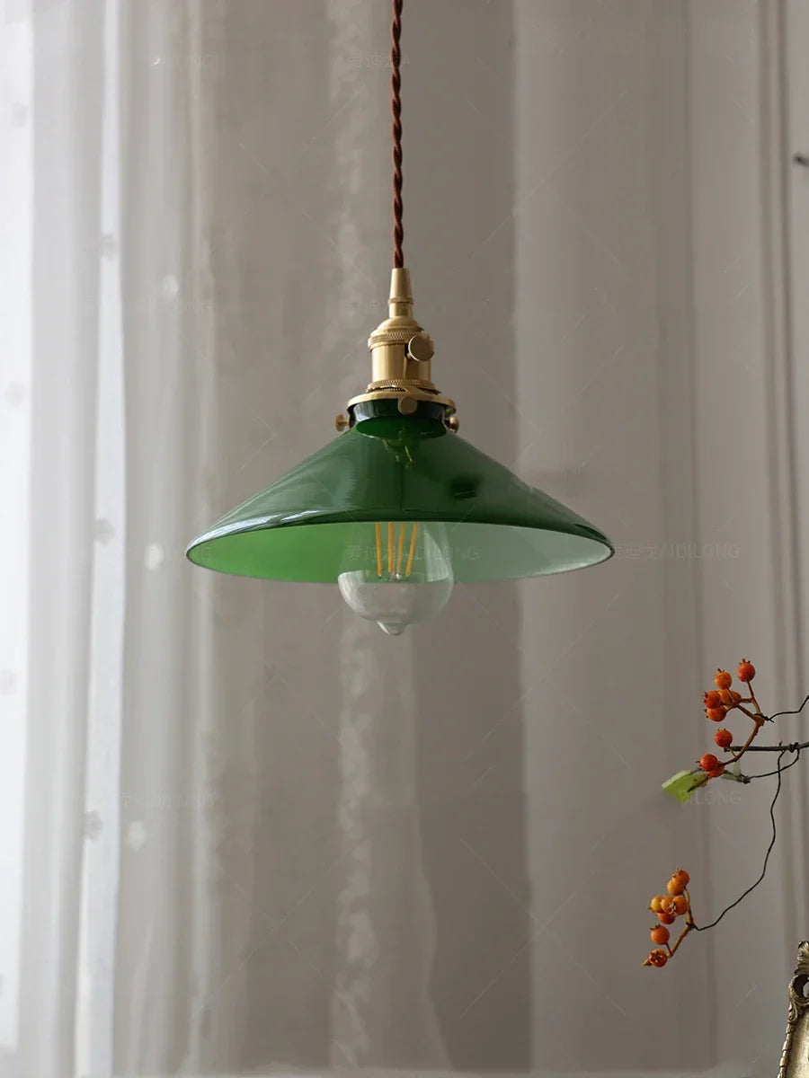 IWHD White Green Glass LED Pendant Lights Fixtures Copper Socket Wood Bedroom Living Room Stair Nordic Edison Handing Lamp