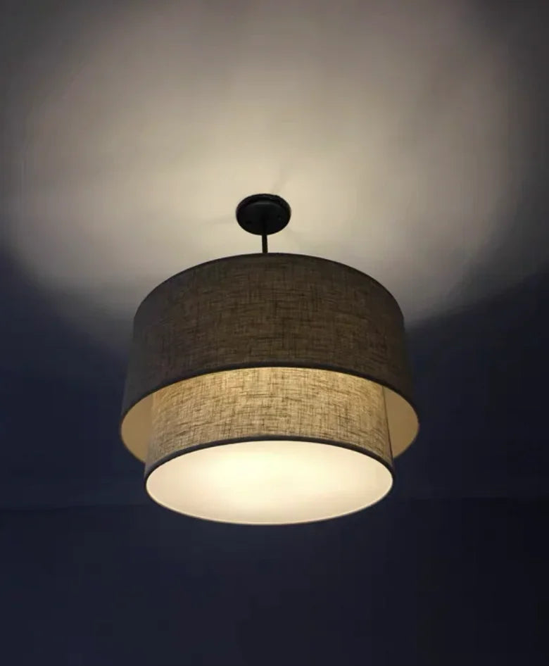 Modern Fixture E27 LED Minimalist Dining Room for Living Bedroom Study Double Linen White-Black-Beige Fabric Pendan Light - Adrianas Specialty Lamp Shades