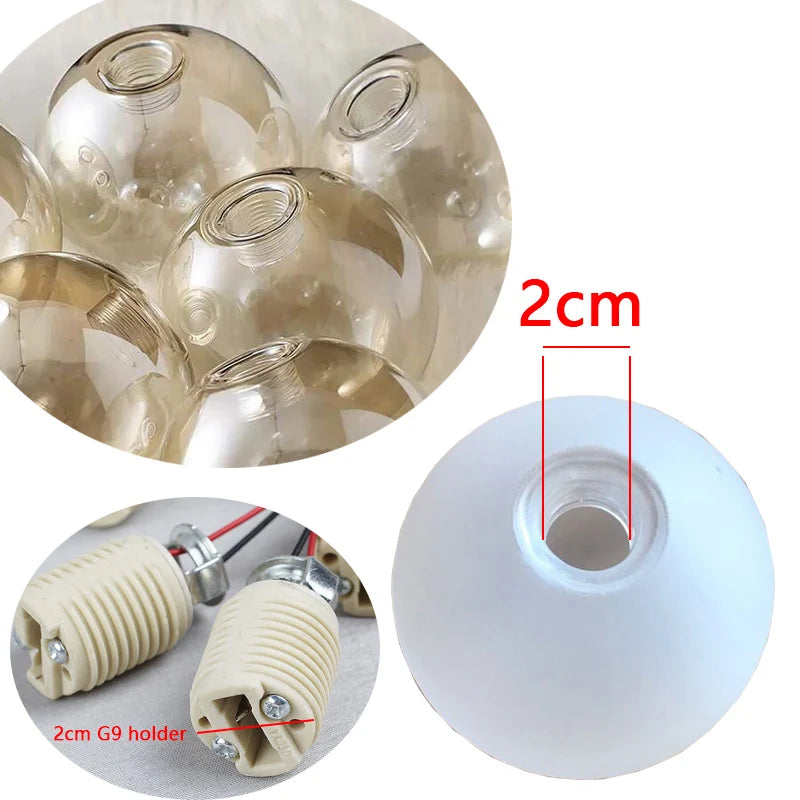 G9 Glass Shade D8/10/12/15/20cm Globe 2cm Fitter Opening Replacement Lampshade for Lusture Pendant Light,Clear White Accessory - Adrianas Specialty Lamp Shades