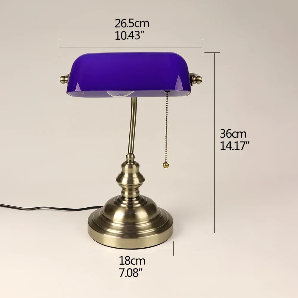 Green/Blue/Amber/White color BANKER Table LAMP glass replacement shade/ E27 retro desk lamp bedside home light Gift - Adrianas Specialty Lamp Shades