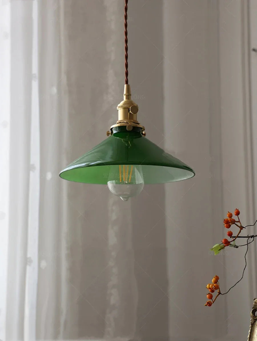 IWHD White Green Glass LED Pendant Lights Fixtures Copper Socket Wood Bedroom Living Room Stair Nordic Edison Handing Lamp