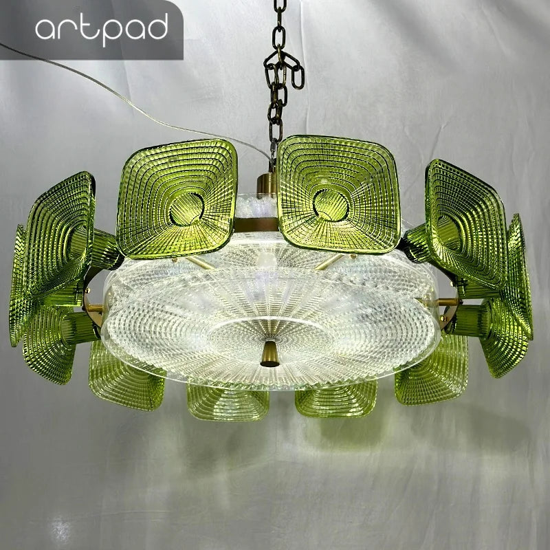 Vintage Glass Petal Chandelier for Living Room Dining Room French Green Cear Glass Hanging Pendant Chandelier Lights Bedroom - Adrianas Specialty Lamp Shades