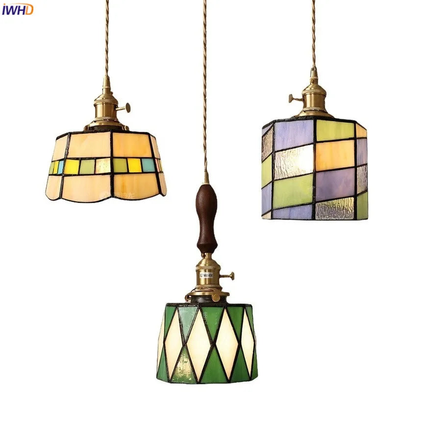 IWHD France Europe Style Stained Glass LED Pendant Light Fixtures