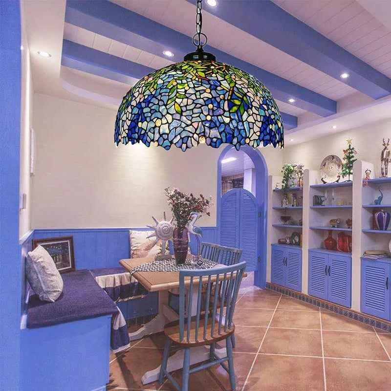 Tiffany Retro Pendant Light Stained Glass Wisteria Lamp Shade