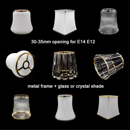 Modern 30-35mm Opening Glass or Crystal Lamp Shade with Metal Frame for E14 E12 Chandelier Lampshade Replacement - Adrianas Specialty Lamp Shades