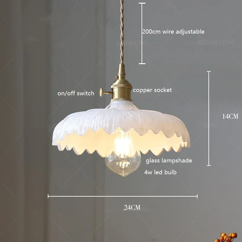 IWHD White Green Glass LED Pendant Lights Fixtures Copper Socket Wood Bedroom Living Room Stair Nordic Edison Handing Lamp
