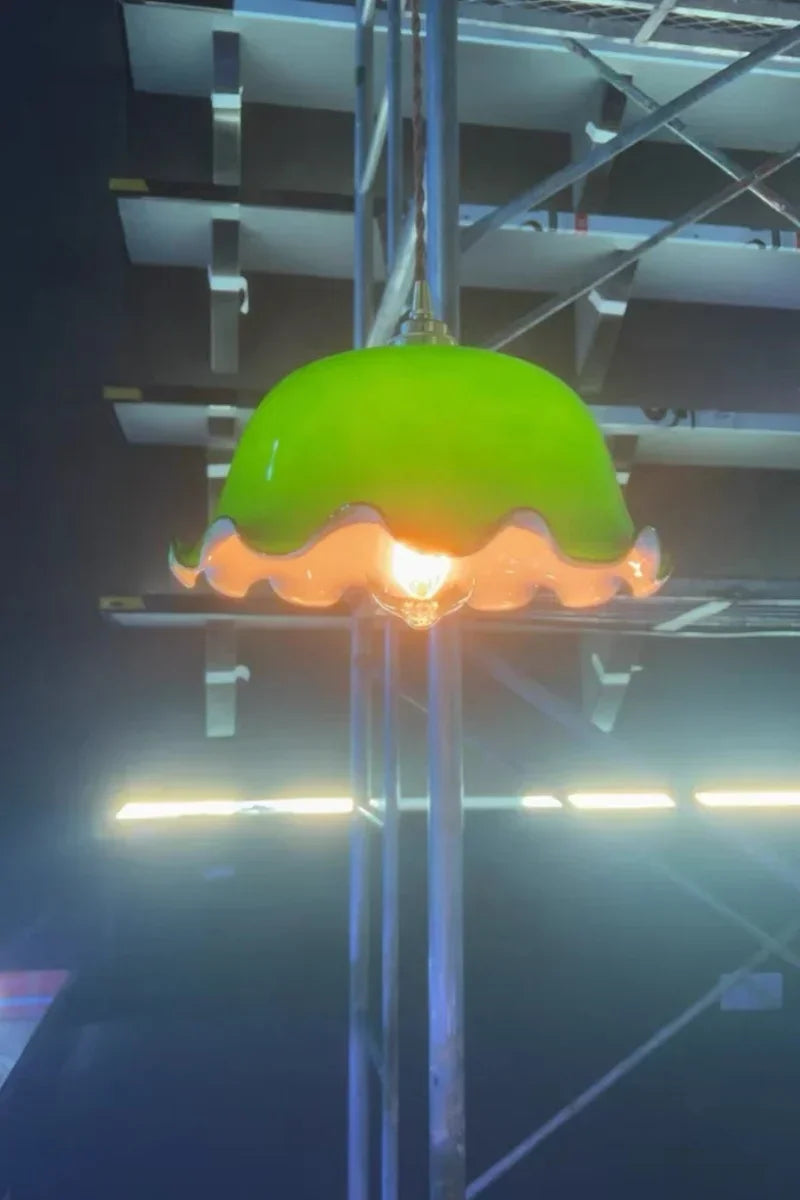 IWHD Green Lotus Lampshade LED Pendant Lights Cafe Restaurant Bar Loft Living Room American Vintage Brass Glass Hanging Lamp