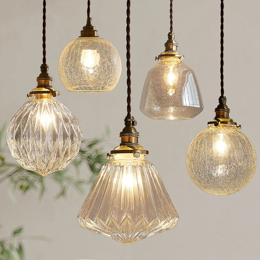 Glass Pendant Light Nordic Dining Room Retro Chandeliers Creative Minimal E27  Transparent Lampshade For Restaurant Lamp Lustre - Adrianas Specialty Lamp Shades
