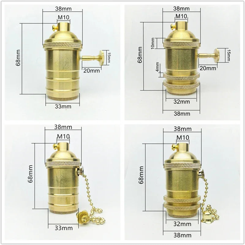 Brass 100% copper Lamp Holder Electric Light Socket Knob or Chain Switch