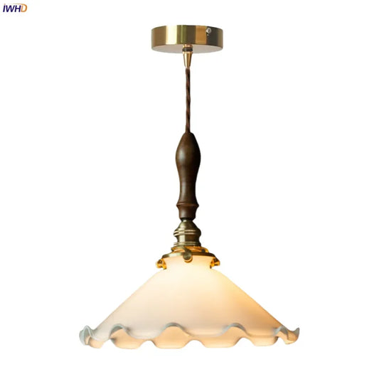Flower Lampshade Glass LED Pendant Brass Hanging Lamp