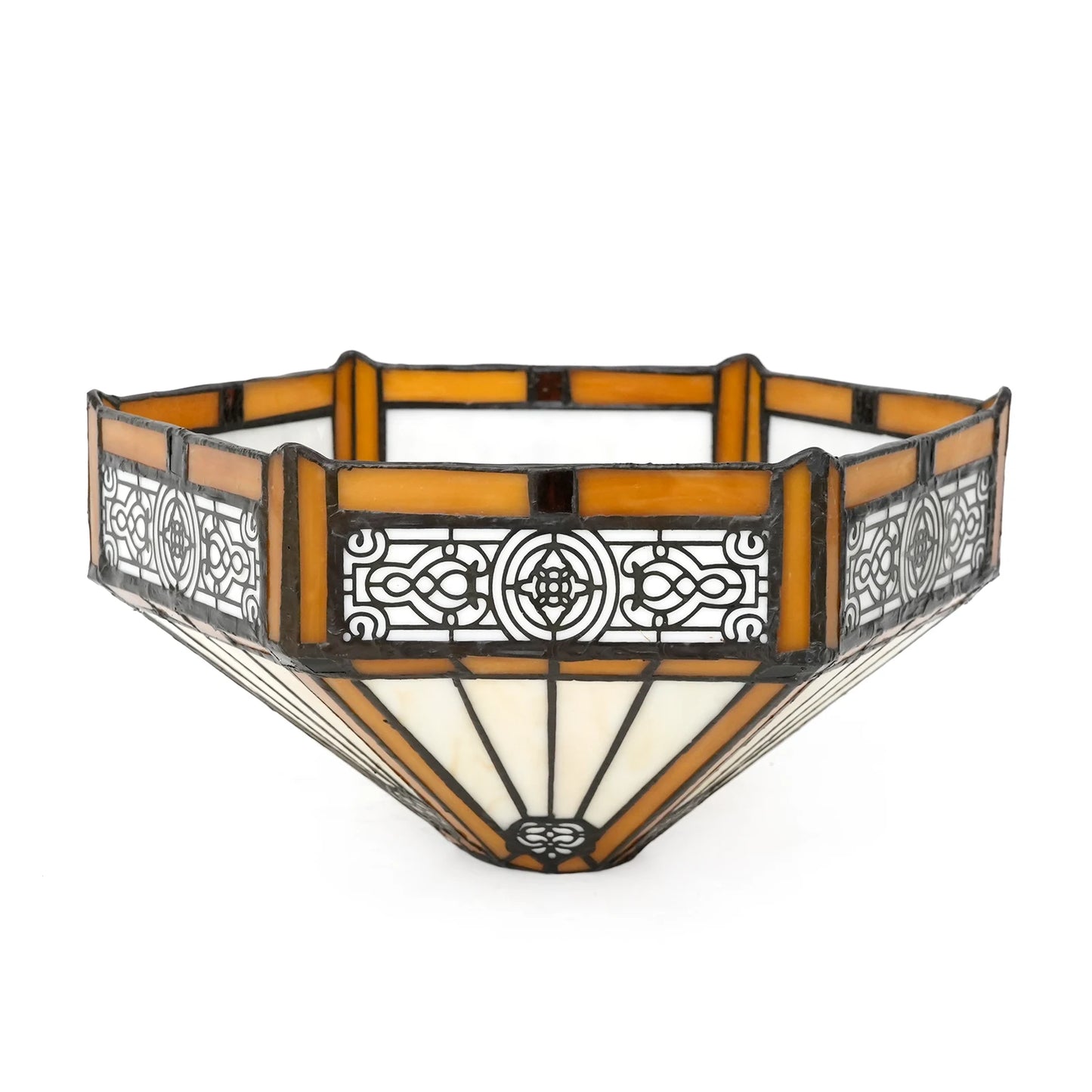 10" Brown Hexagon Stained Glass Lamp Shade - Vintage-Inspired Perfect for Pendant Floor Lamps