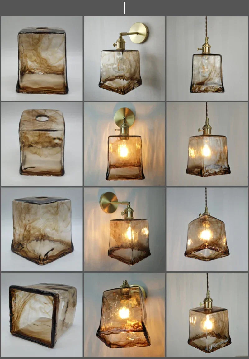 Glass lampshade paired with all copper lamp head with switch DIY pendant lampshade thickened transparent amber glass