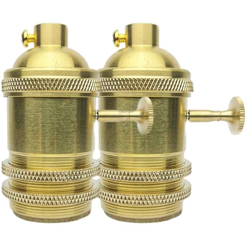 2PCS E26 E27 Copper Lamp Socket Vintage Solid Brass Screw Lamp Holder With Switch - Adrianas Specialty Lamp Shades