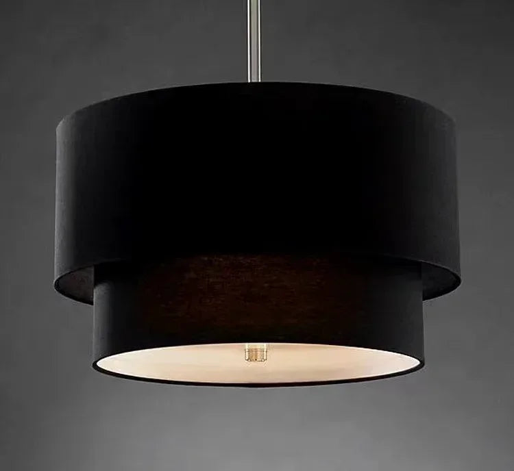 Modern Fixture E27 LED Minimalist Dining Room for Living Bedroom Study Double Linen White-Black-Beige Fabric Pendan Light - Adrianas Specialty Lamp Shades
