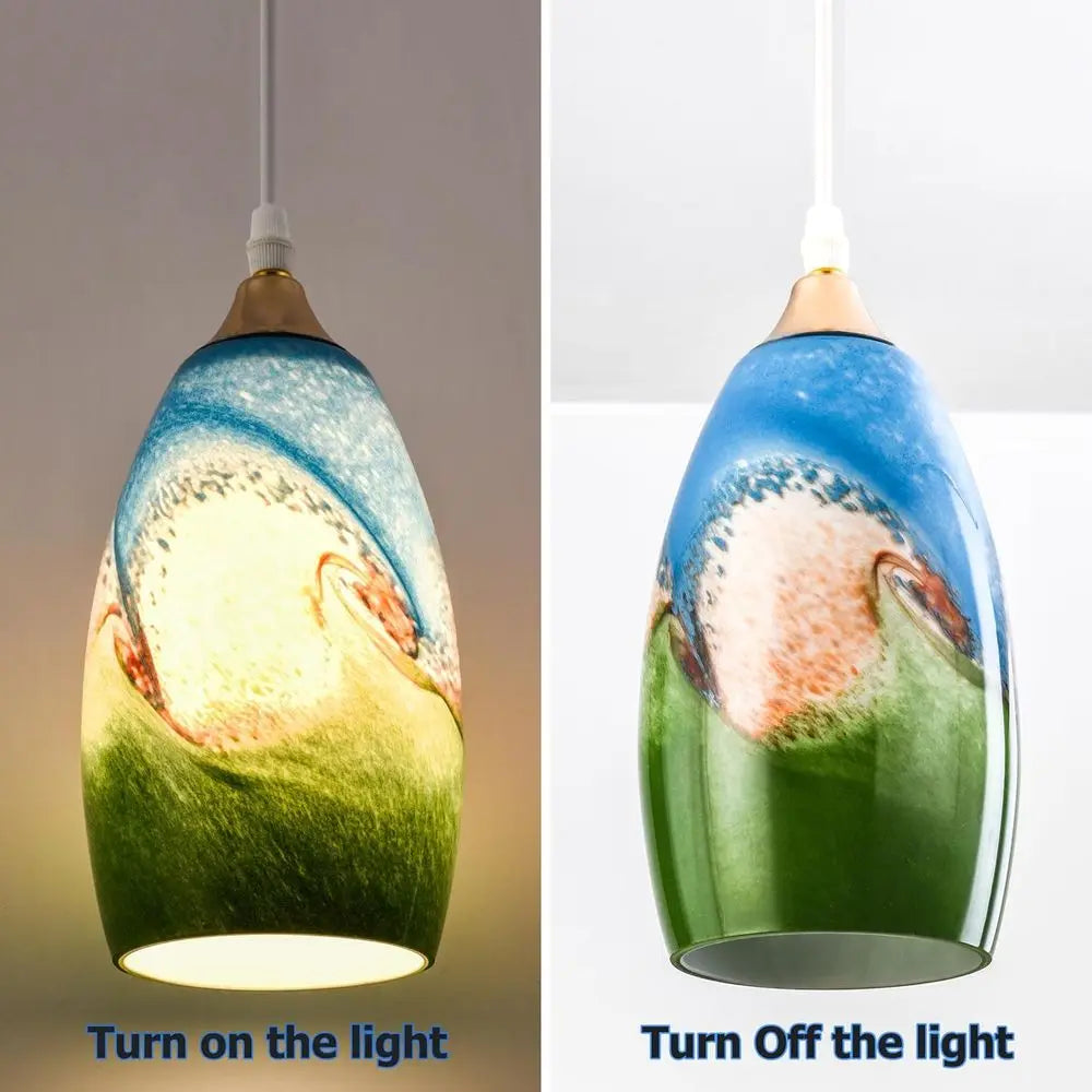 2 Pack Multi Color Glass Lamp Shade Oval Pendant Light Shade,Hand Blown Art Glass Cover Lamp Shade Replacement,Diamater 4", Heig - Adrianas Specialty Lamp Shades