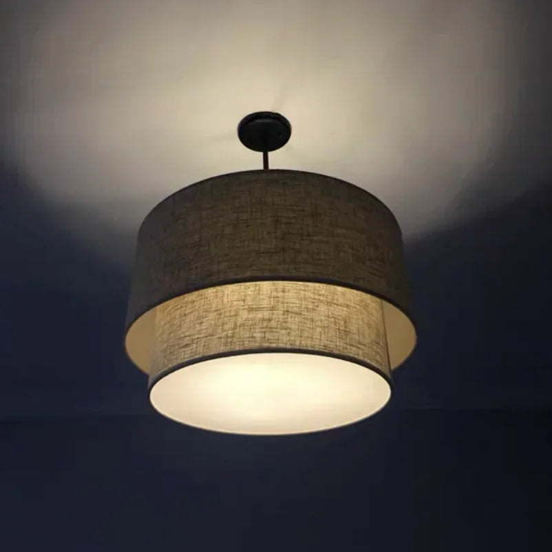 Modern Fixture E27 LED Minimalist Dining Room for Living Bedroom Study Double Linen White-Black-Beige Fabric Pendan Light - Adrianas Specialty Lamp Shades