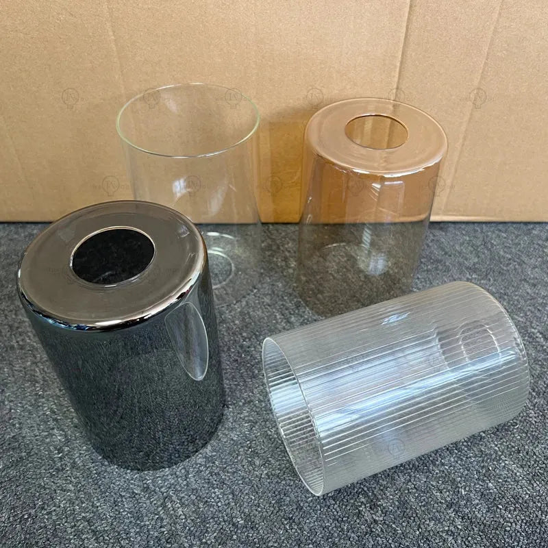 Cylindrical transparent/amber/smoke grey glass lampshade