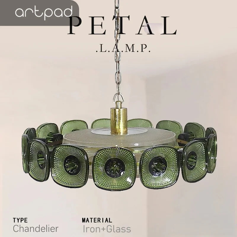 Vintage Glass Petal Chandelier for Living Room Dining Room French Green Cear Glass Hanging Pendant Chandelier Lights Bedroom - Adrianas Specialty Lamp Shades
