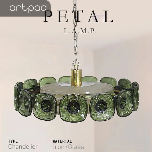 Vintage Glass Petal Chandelier for Living Room Dining Room French Green Cear Glass Hanging Pendant Chandelier Lights Bedroom - Adrianas Specialty Lamp Shades