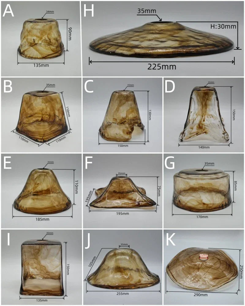 Glass lampshade paired with all copper lamp head with switch DIY pendant lampshade thickened transparent amber glass