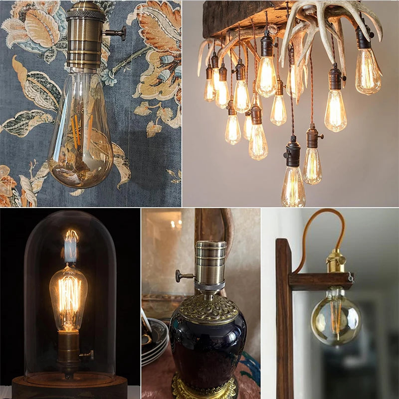 2PCS E26 E27 Copper Lamp Socket Vintage Solid Brass Screw Lamp Holder With Switch - Adrianas Specialty Lamp Shades