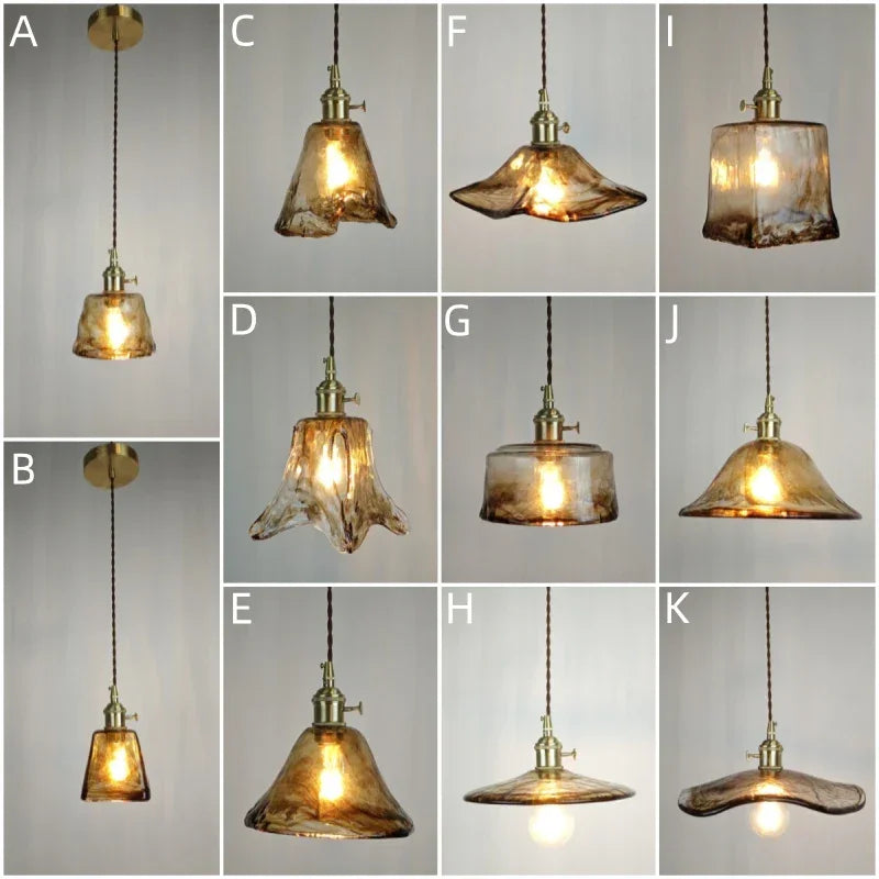 Glass lampshade paired with all copper lamp head with switch DIY pendant lampshade thickened transparent amber glass