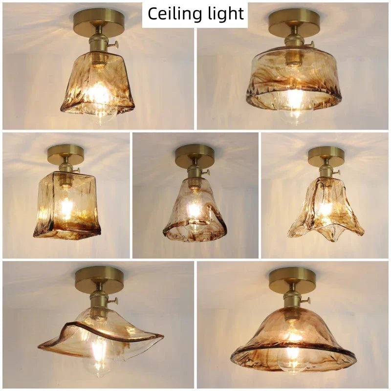 Glass lampshade paired with all copper lamp head with switch DIY pendant lampshade thickened transparent amber glass