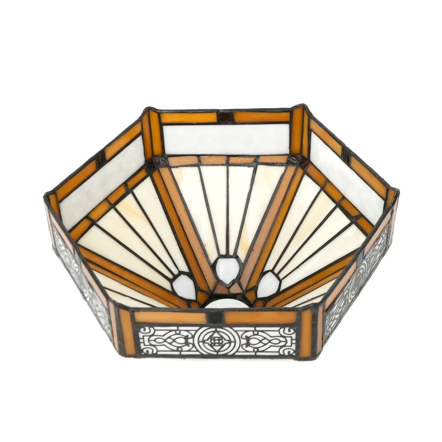 10" Brown Hexagon Stained Glass Lamp Shade - Vintage-Inspired Perfect for Pendant Floor Lamps