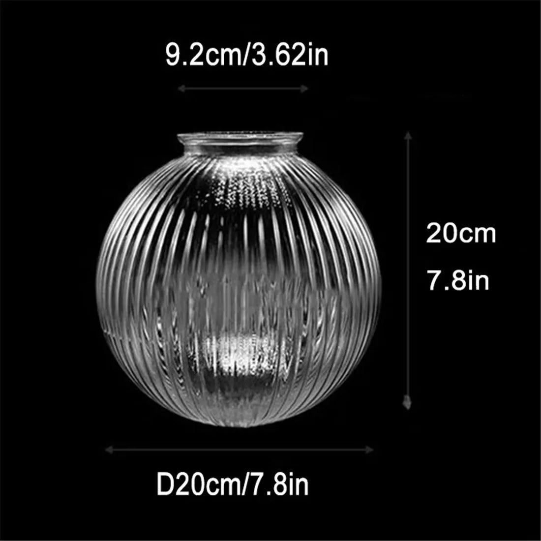 Globe D15cm 8cm Fitter Clear Reeded Glass Lamp Shade Replacement,D20cm 9cm Opening Ribbed Lampshade Cover for Lighting Fixture - Adrianas Specialty Lamp Shades