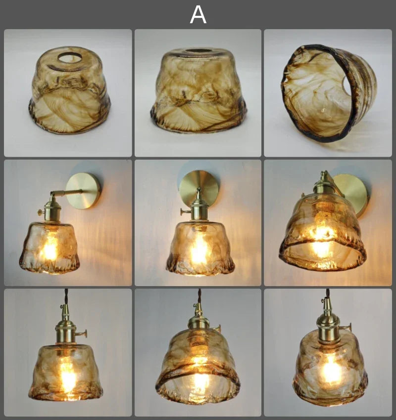 Glass lampshade paired with all copper lamp head with switch DIY pendant lampshade thickened transparent amber glass