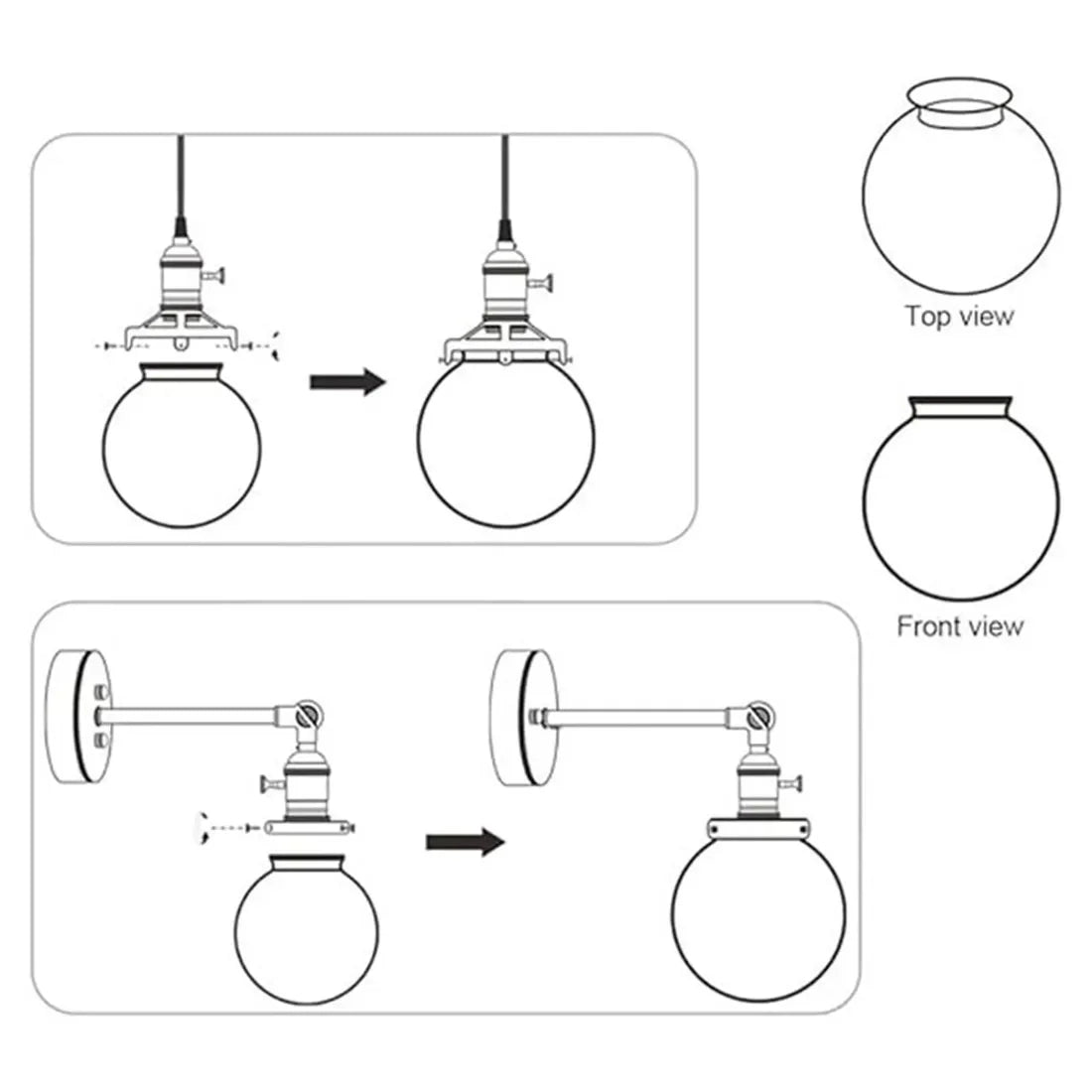 Screw Fixed Bell Shaped Glass Shade Replacement
