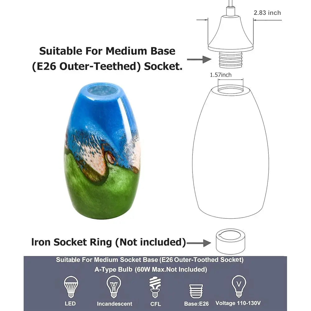 2 Pack Multi Color Glass Lamp Shade Oval Pendant Light Shade,Hand Blown Art Glass Cover Lamp Shade Replacement,Diamater 4", Heig - Adrianas Specialty Lamp Shades