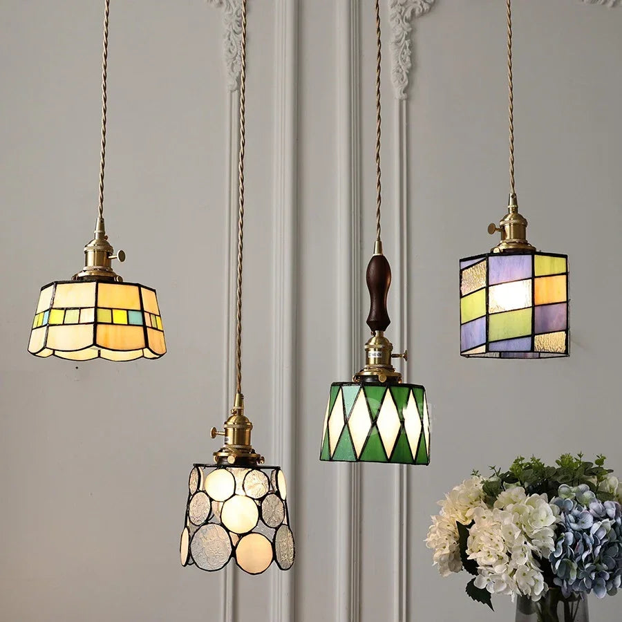 IWHD France Europe Style Stained Glass LED Pendant Light Fixtures