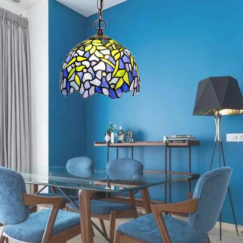 Tiffany Retro Pendant Light Stained Glass Wisteria Lamp Shade