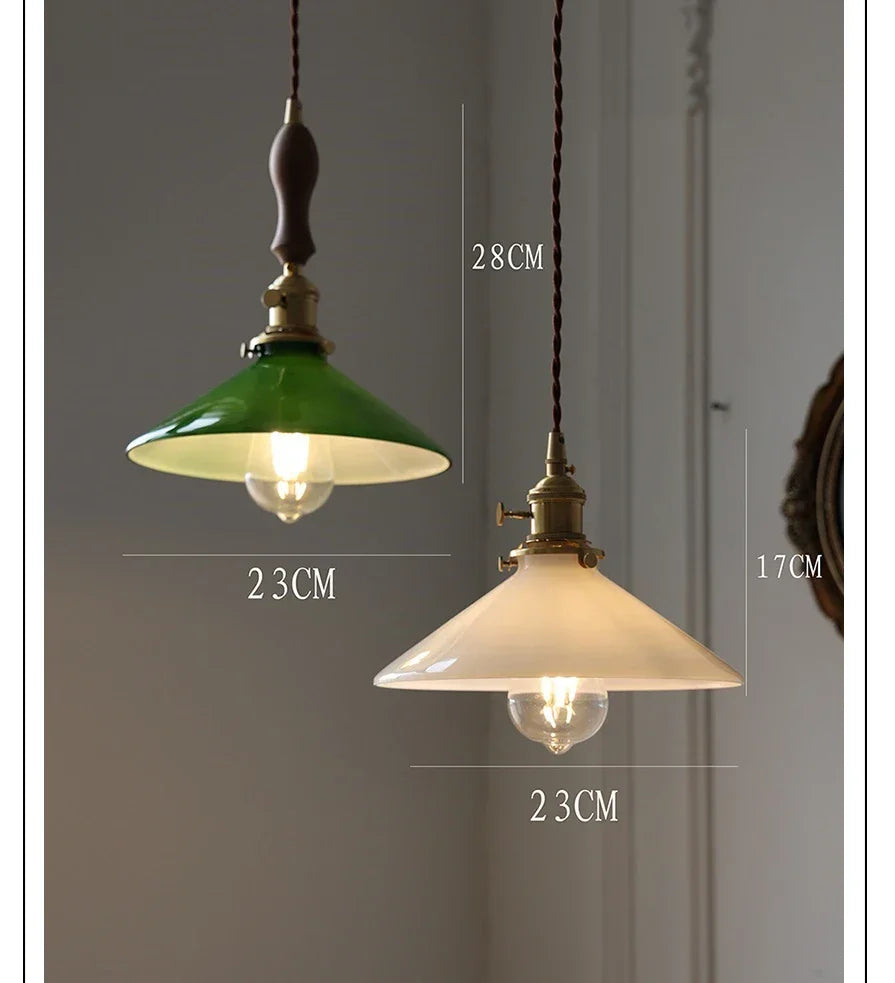 IWHD White Green Glass LED Pendant Lights Fixtures Copper Socket Wood Bedroom Living Room Stair Nordic Edison Handing Lamp