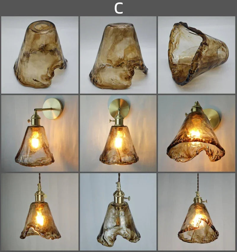 Glass lampshade paired with all copper lamp head with switch DIY pendant lampshade thickened transparent amber glass