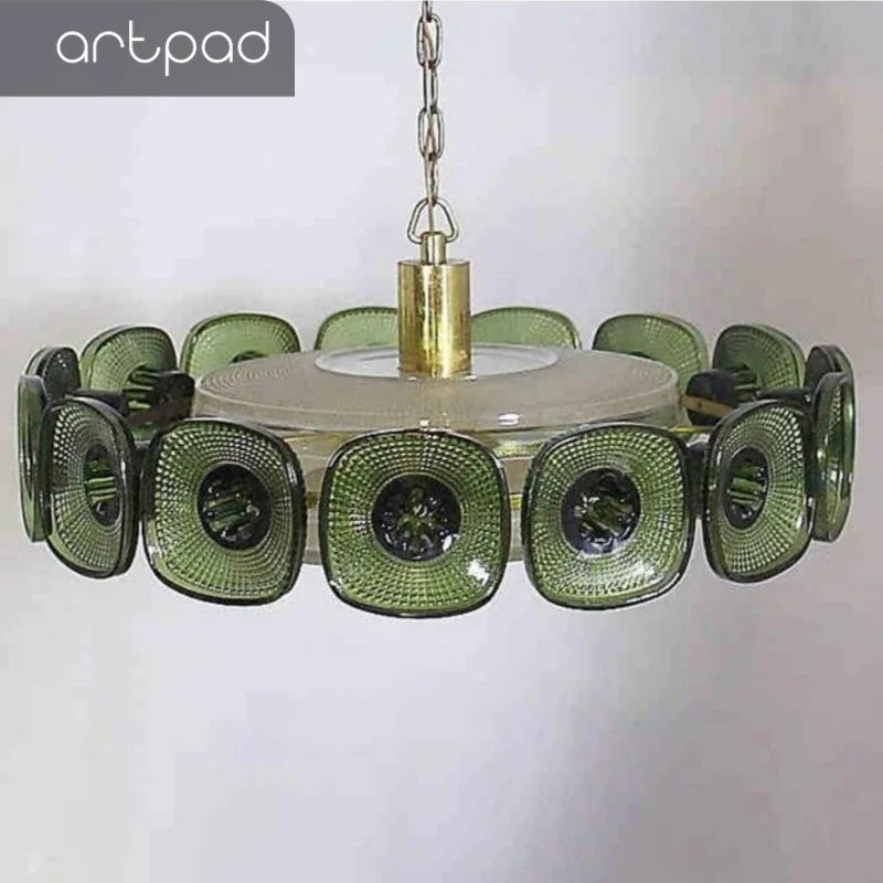 Vintage Glass Petal Chandelier for Living Room Dining Room French Green Cear Glass Hanging Pendant Chandelier Lights Bedroom - Adrianas Specialty Lamp Shades