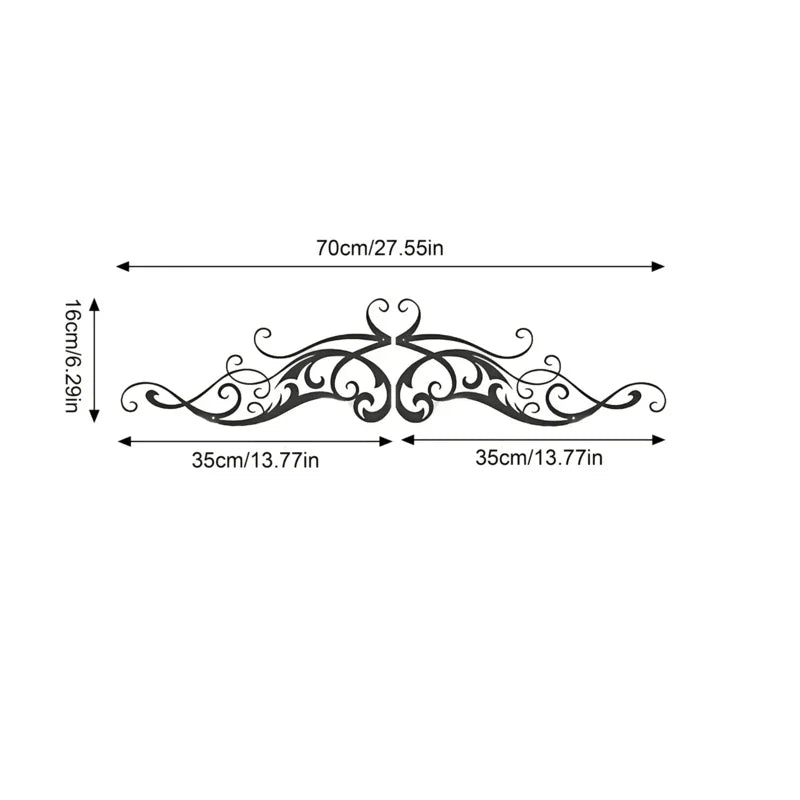 A Vintage-Style Symmetrical Patterned Metal Wall Art Featuring a Scroll with Vine Sculptures