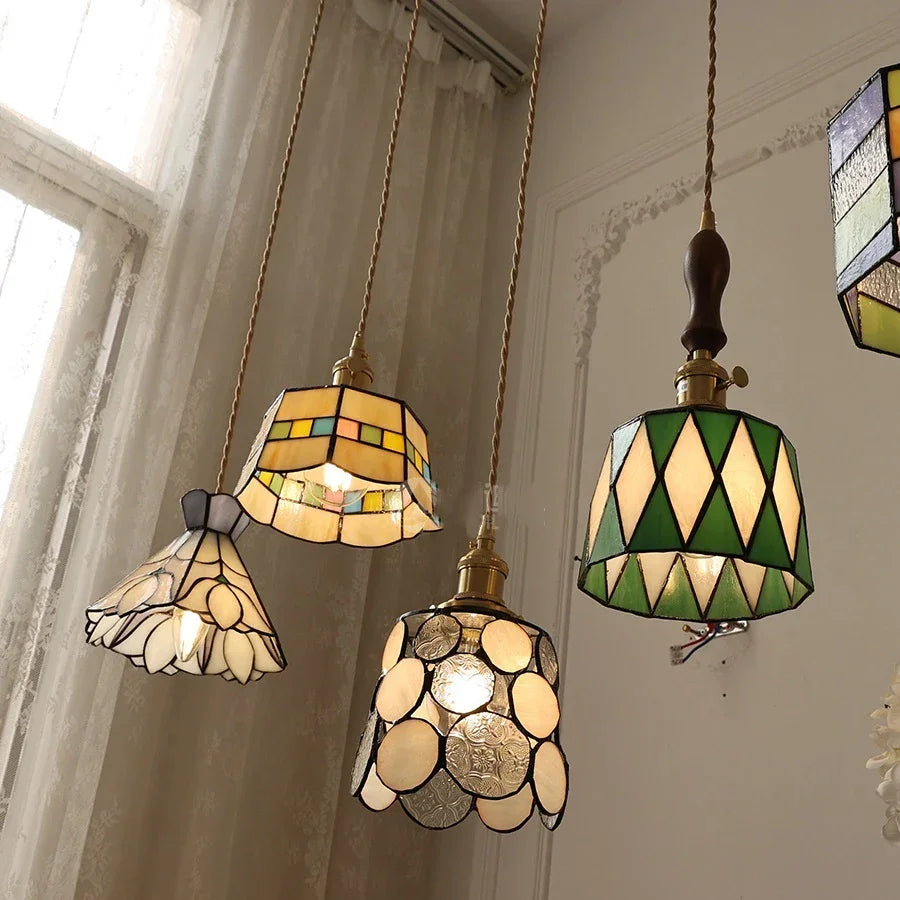 IWHD France Europe Style Stained Glass LED Pendant Light Fixtures