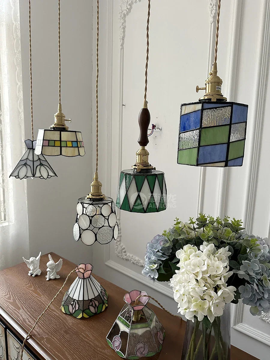 IWHD France Europe Style Stained Glass LED Pendant Light Fixtures